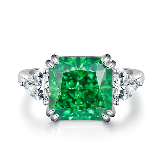 Clara ring, Ice Flower Cut, Green colour, Sterling Silver